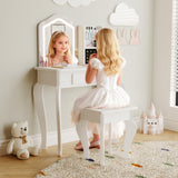 Garvee Kids Vanity Table Set with LED Lighted Mirror, Jewelry Storage and Stool, White - White