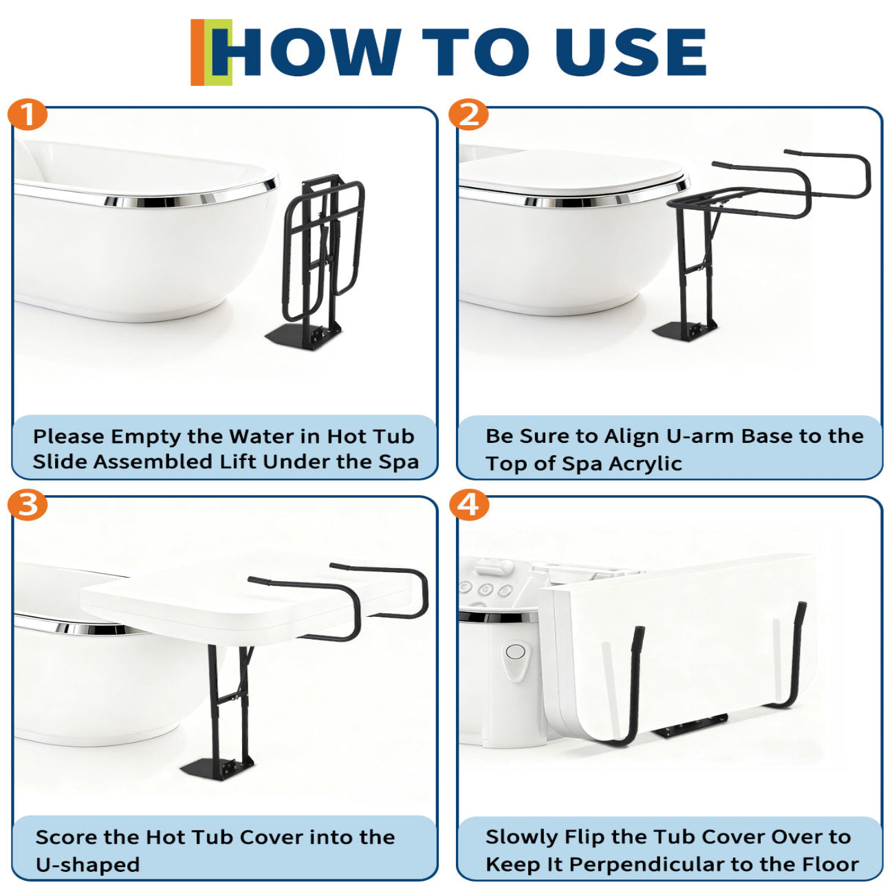 Garvee Hydraulic Metal Hot Tub Cover Lifter - Heavy-Duty Adjustable Spa Lid Remover - Global Undermount, No-Drill Install - Fits 32"–52", Single Gas Rod - Single Gas Rod Width 32"–52" Galvanized