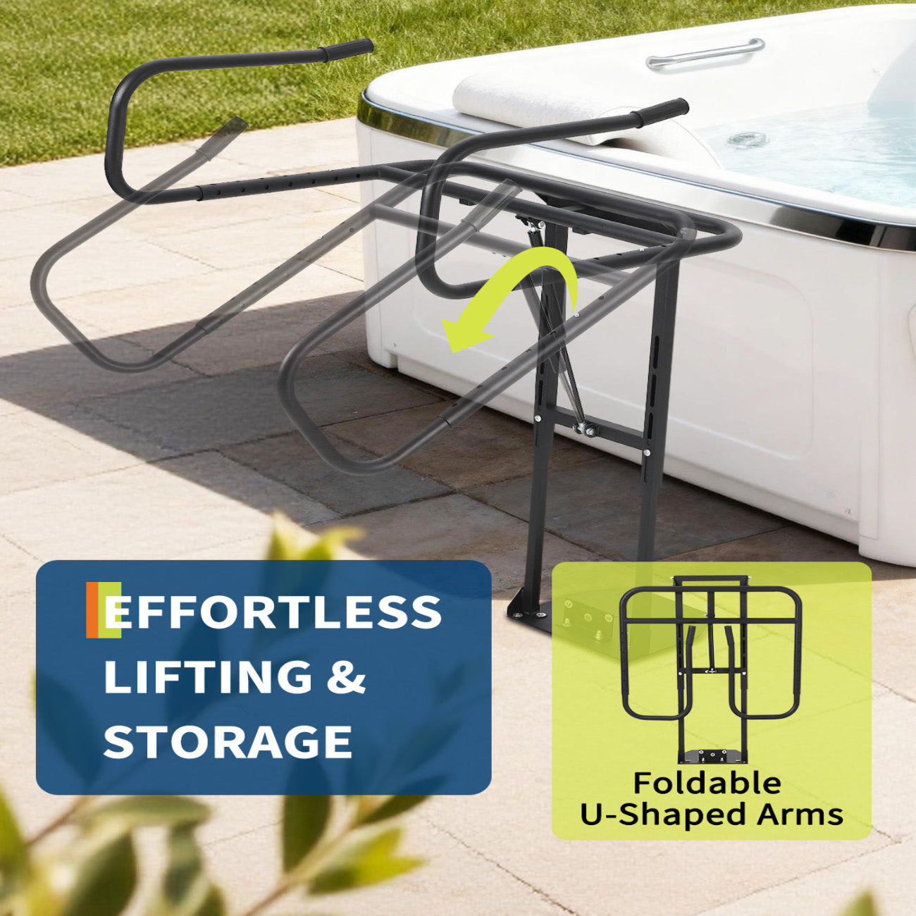 Garvee Hydraulic Metal Hot Tub Cover Lifter - Heavy-Duty Adjustable Spa Lid Remover - Global Undermount, No-Drill Install - Fits 32"–52", Single Gas Rod - Single Gas Rod Width 32"–52" Galvanized