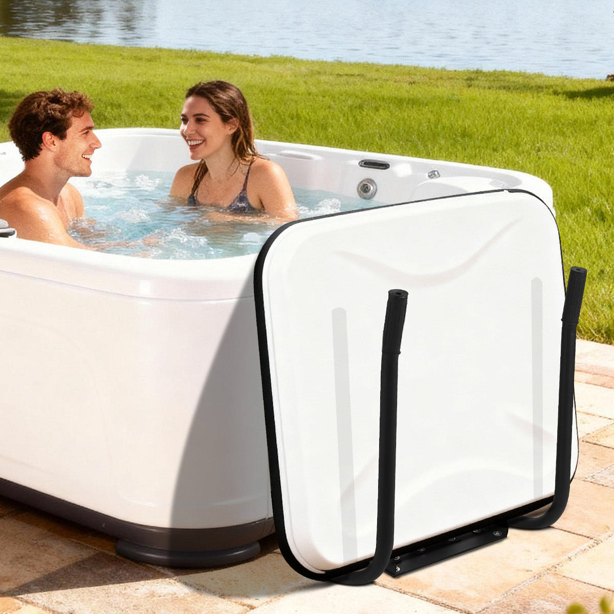 Garvee Hydraulic Metal Hot Tub Cover Lifter - Heavy-Duty Adjustable Spa Lid Remover - Global Undermount, No-Drill Install - Fits 32"–52", Single Gas Rod - Single Gas Rod Width 32"–52" Galvanized