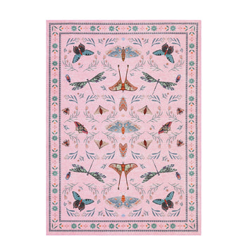 Garvee 6' x 9' Pink Botanical Butterfly Area Rug, Washable Non-Slip Ultra-Thin Soft Rug for Living Room, Bedroom & Nursery