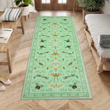 Garvee 2' x 8' Botanical Insect Runner Rug, Washable Non-Slip Low-Pile Moth & Butterfly Rug for Hallway, Kitchen & Bedroom, Light Green - Light Green