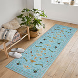Garvee Blue Butterfly 2x6 Nursery Rug Machine Washable Non Slip Low Pile Insect Floral Stain Resistant Carpet for Kids Playroom - Blue