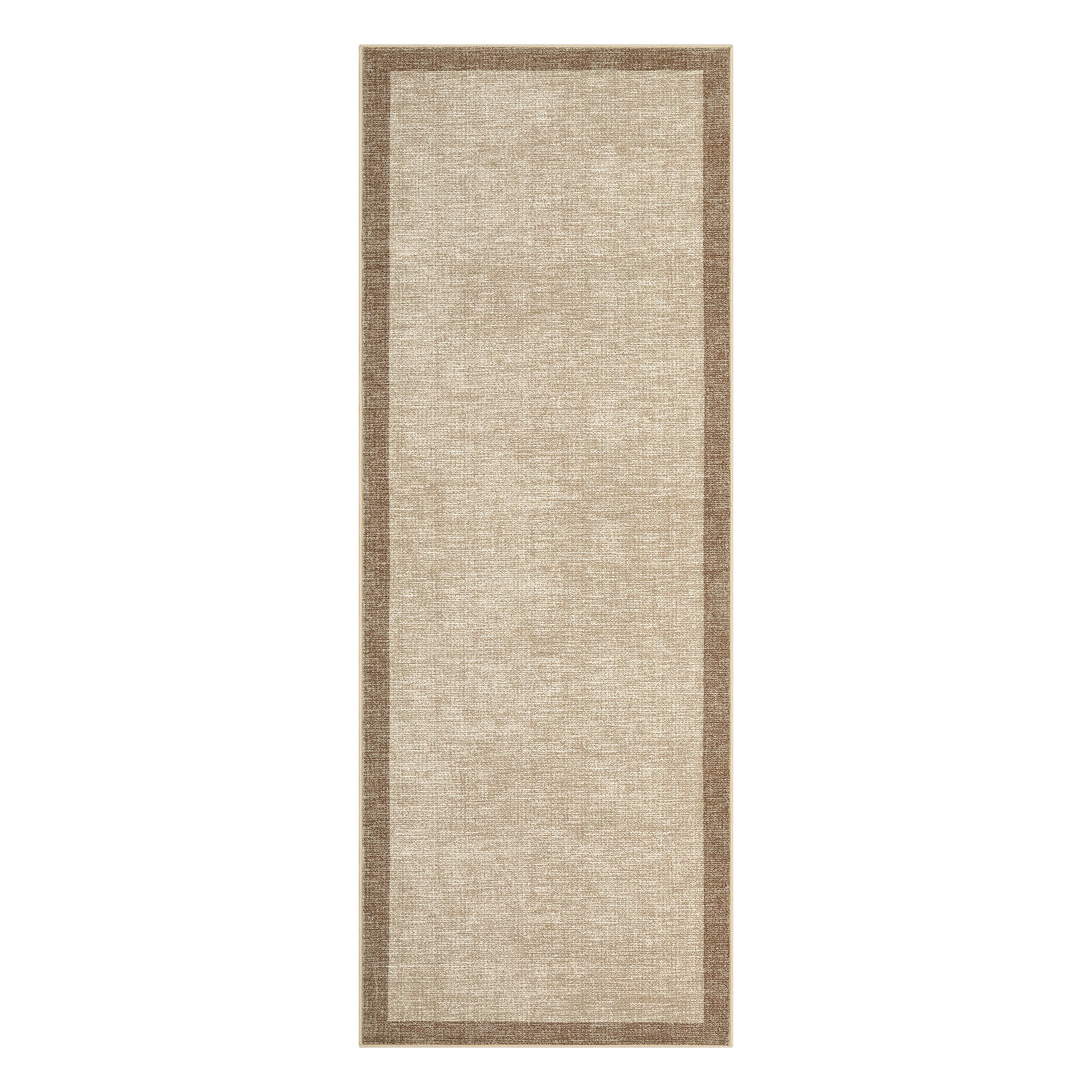 Garvee 2' x 6' Modern Solid Bordered Runner Rug, Washable Non-Slip Low-Pile Rug for Hallway, Kitchen & Entryway, Taupe