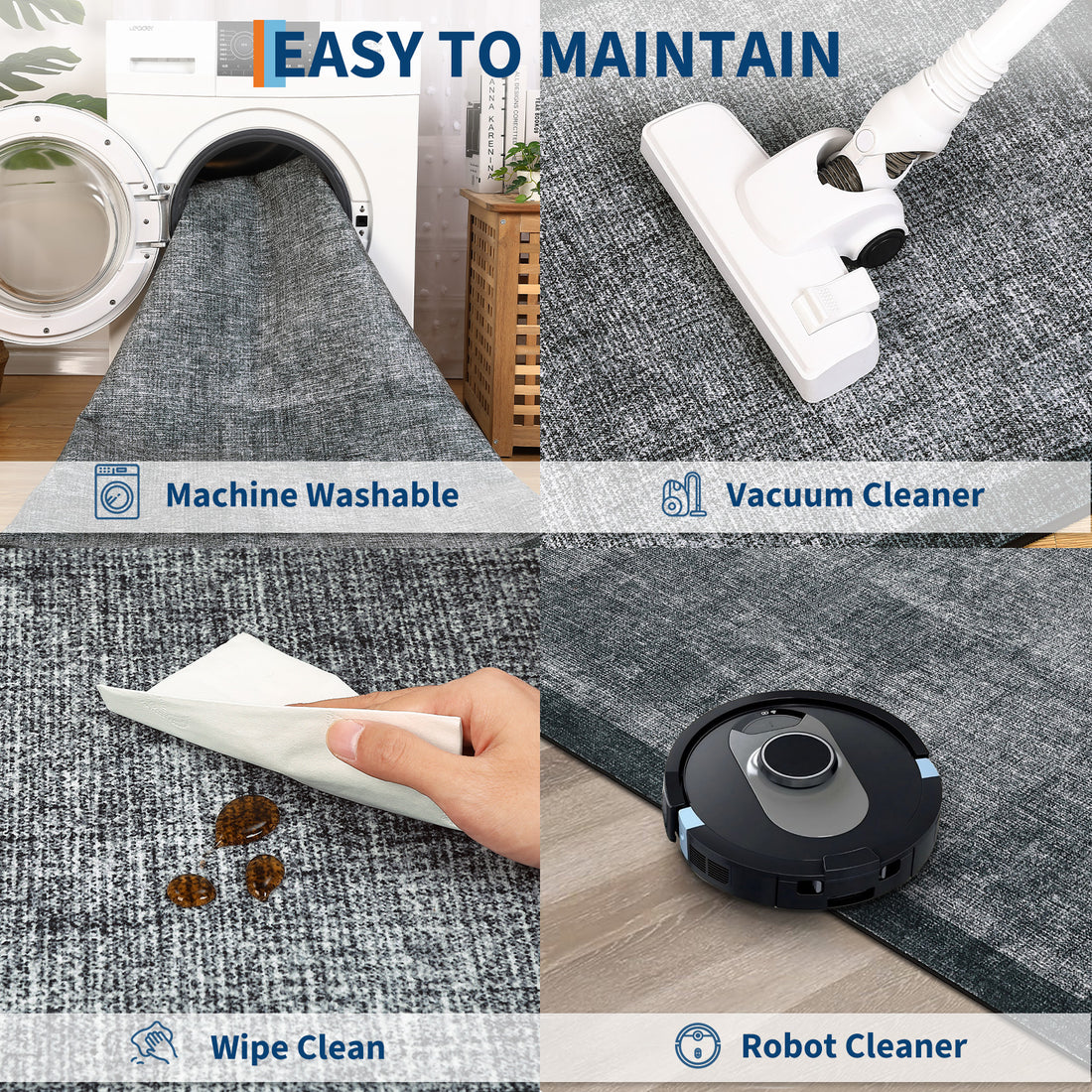 Garvee Living Room Area Rug 9x12 Dark Grey, Washable Non Slip Stain Resistant Geometric Carpet for Dining Room Bedroom Home Office