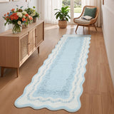 Garvee Scalloped Runner Rug 2x6 Washable Area Rugs for Entryway, Non Slip Low Pile Floral Kitchen Runner, Stain Resistant Foldable Bath Mat, Indoor Floor Carpet for Bedroom, Hallway, Blue - Blue-Style2