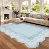 Garvee Scalloped Rugs for Living Room 10x13 Floral Washable Area Rugs, Non Slip Low Pile Soft Carpet, Large Stain Resistant Foldable Indoor Floor Mats for Playroom, Nursery, Blue - Blue-Style2