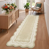 Garvee Scalloped Runner Rug 2x6 Washable Area Rugs for Entryway, Non Slip Low Pile Floral Kitchen Runner, Stain Resistant Foldable Bath Mat, Indoor Floor Carpet for Bedroom, Hallway, Beige - Beige-Style2
