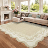 Garvee Scalloped Washable Rugs for Living Room 8x10 Farmhouse Floral Area Rugs, Non Slip Low Pile Soft Dining Room Carpet, Stain Resistant Foldable Indoor Floor Mats for Home Office, Beige - Beige-Style2