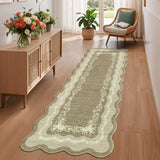 Garvee Scalloped Runner Rug 2x6 Washable Area Rugs for Entryway, Non Slip Low Pile Floral Kitchen Runner, Stain Resistant Foldable Bath Mat, Indoor Floor Carpet for Bedroom, Hallway, Brown - Brown