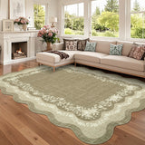 Garvee Scalloped Washable Rug 5x7 Floral Area Rugs for Living Room, Non Slip Low Pile Soft Throw Carpet, Stain Resistant Indoor Foldable Floor Mats for Dining Room, Kitchen, Brown - Brown