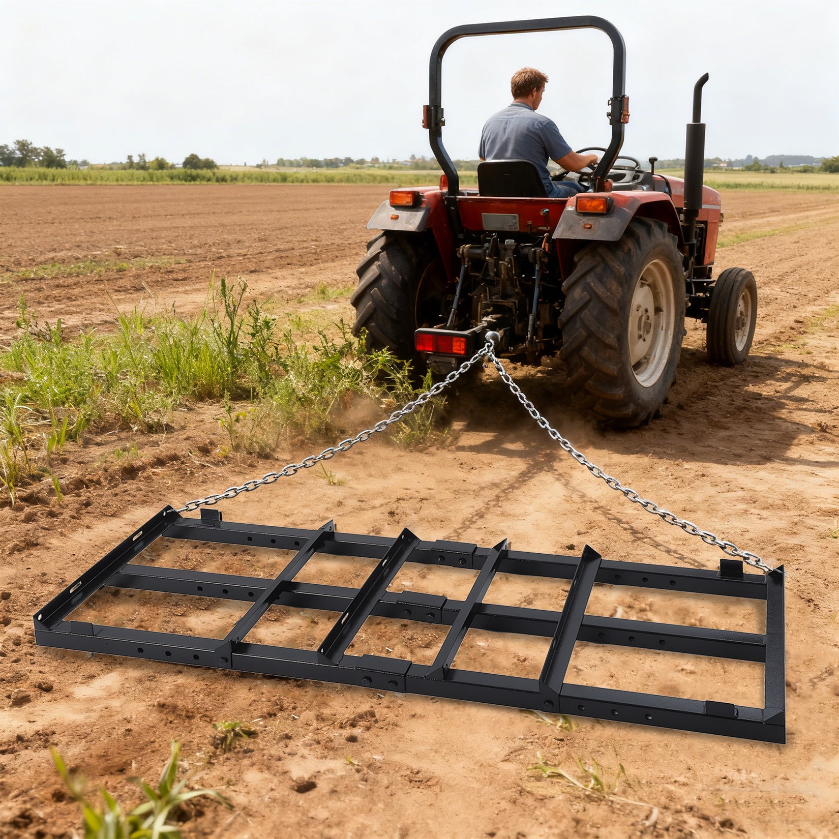 Garvee 4FT Heavy Duty Drag Harrow Reinforced Steel Frame Lawn