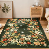 Garvee Area Rug 8x10 Vintage Floral Rug Non Slip, Washable Botanical Carpet, Soft Non Shedding Floor Covering, Low Pile Thin Foldable Floor Covering, Indoor Printed Mat for Living Room, Green - Dark Green