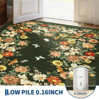 Garvee Area Rug 8x10 Vintage Floral Rug Non Slip, Washable Botanical Carpet, Soft Non Shedding Floor Covering, Low Pile Thin Foldable Floor Covering, Indoor Printed Mat for Living Room, Green