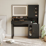 Garvee Modern Fluted Vanity Desk with LED Mirror, Charging Station, 2 Drawers & 2 Cabinets, Large Wooden Makeup Table for Bedroom or Dorm, Black - Black