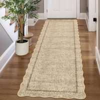 Garvee 2' × 6' Modern Scalloped Border Runner Rug, Machine Washable Non-Slip Low-Pile Rug for Hallway, Kitchen & Entryway, Black And White
