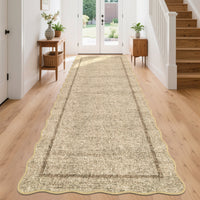 Garvee 2' × 6' Modern Scalloped Border Runner Rug, Machine Washable Non-Slip Low-Pile Rug for Hallway, Kitchen & Entryway, Black And White