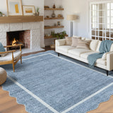 Garvee Scalloped Rug 5x7 Washable Rug for Living Room, Soft Thin Neutral Carpet Non Slip, Low Pile Non Shedding Floor Covering, Indoor Foldable  Printed Mat for Bedroom Nursery, Blue - Blue