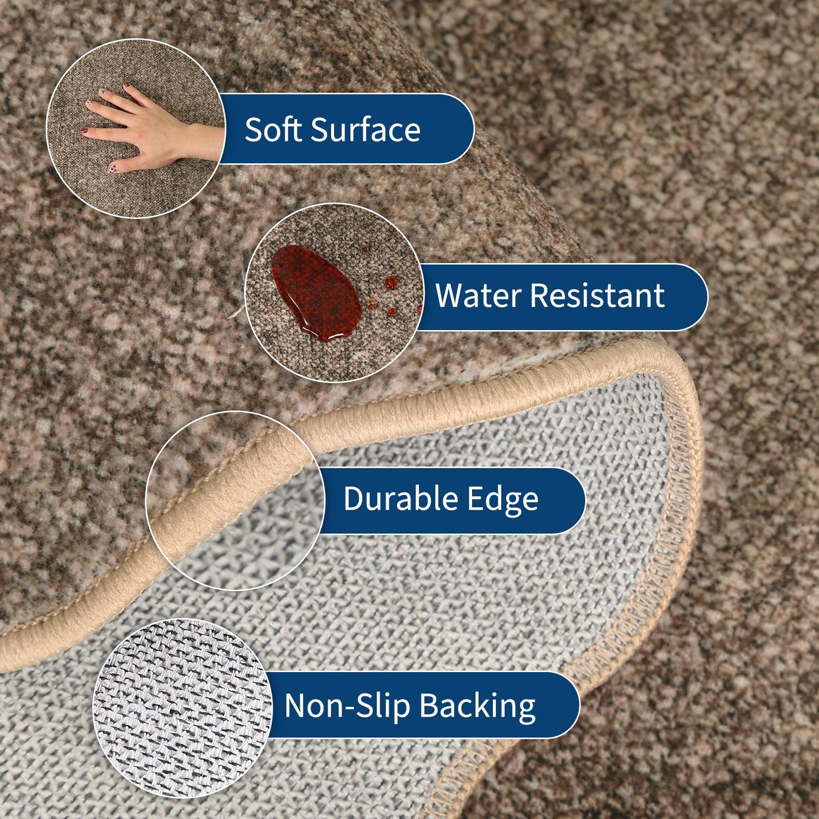 Garvee Scalloped Rug 5x7 Washable Rug for Living Room, Soft Thin Neutral Carpet Non Slip, Low Pile Non Shedding Floor Covering, Indoor Foldable  Printed Mat for Bedroom Nursery, Dark Brown