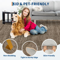 Garvee Scalloped Rug 5x7 Washable Rug for Living Room, Soft Thin Neutral Carpet Non Slip, Low Pile Non Shedding Floor Covering, Indoor Foldable  Printed Mat for Bedroom Nursery, Dark Brown