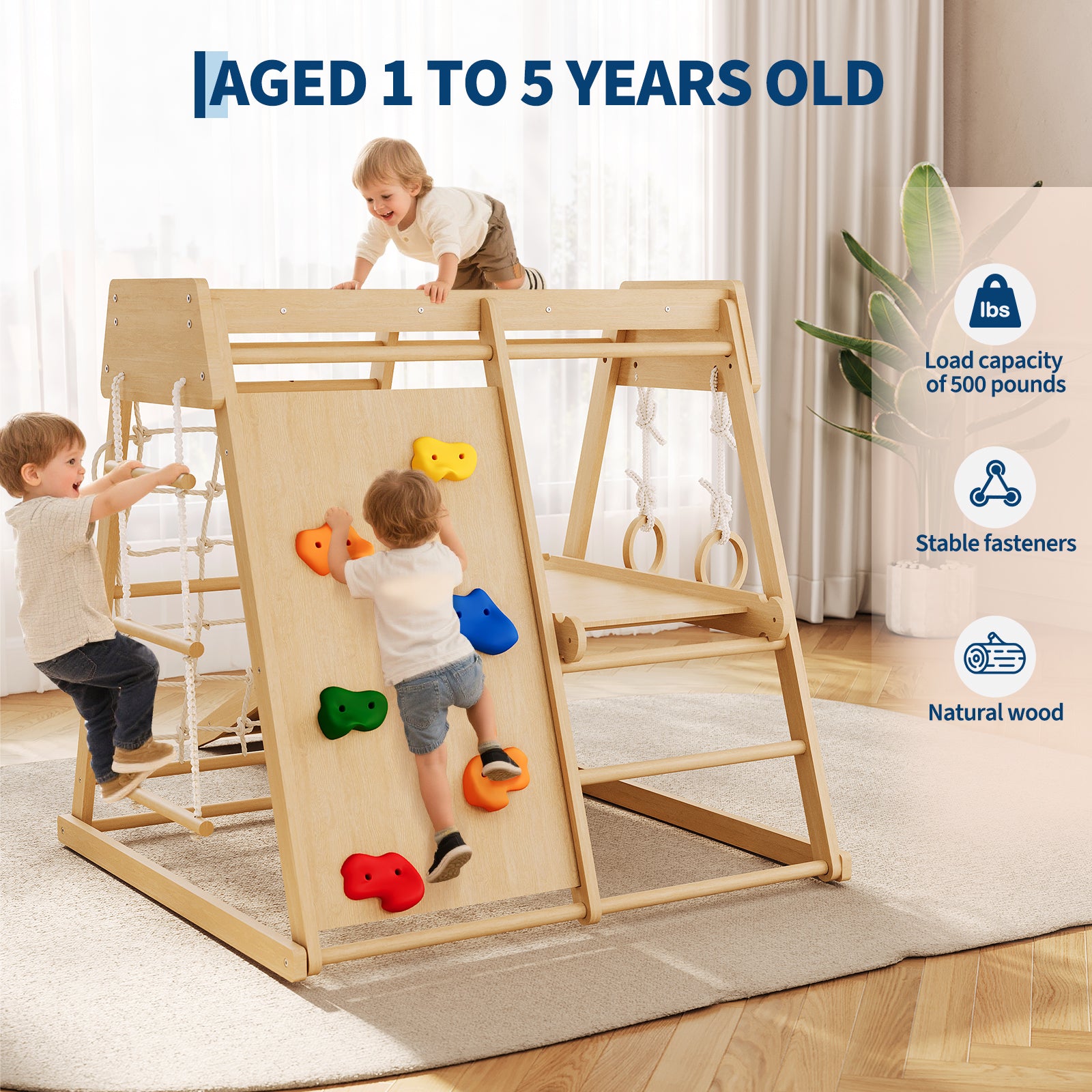 Garvee Wooden Jungle Gym Montessori Kids Outdoor Playset with