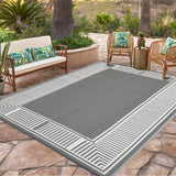Garvee Waterproof Reversible Outdoor Rug 8x10ft – Large Plastic Straw Mat, UV Resistant, Easy to Clean, Collapsible – Ideal for Patio, Backyard, Deck, Camping, RV, Beach – Gray and White - Gray