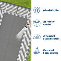 Garvee Reversible Waterproof Outdoor Rug 9x18ft - Modern Grey & White Plastic Straw Mat - UV Resistant, Easy Clean, Collapsible - Patio, Garden, RV, Camping, Porch, Deck