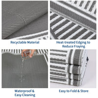 Garvee Reversible Waterproof Outdoor Rug Gray 9x12ft – Modern Grey & White Plastic Straw Mat – Mark & UV Resistant, Collapsible & Easy to Clean – Ideal for Patio, Deck, Camping, Porch