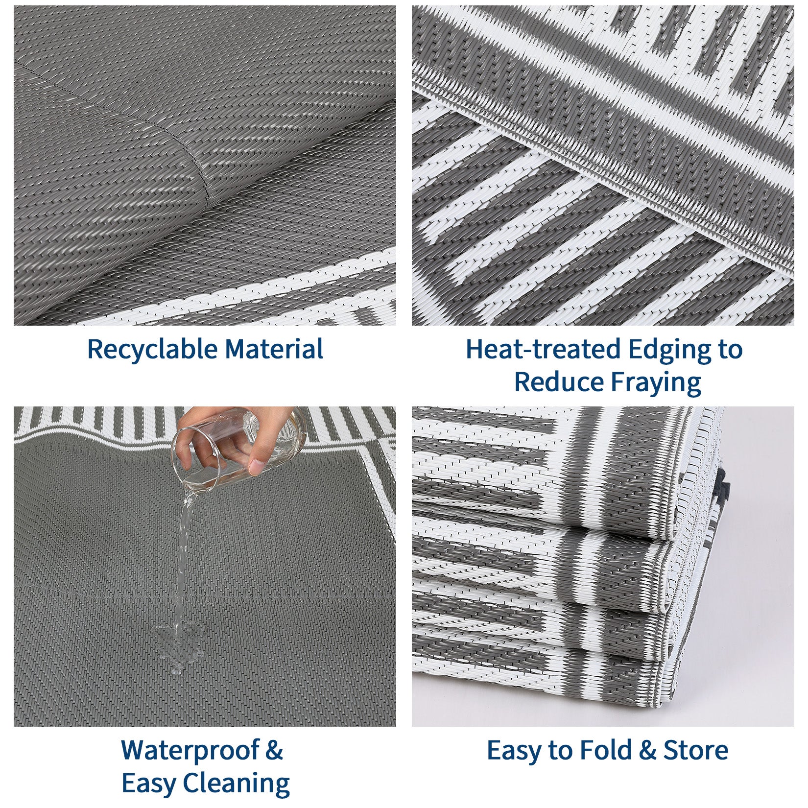 Garvee Waterproof Reversible Outdoor Rug 8x10ft – Large Plastic Straw Mat, UV Resistant, Easy to Clean, Collapsible – Ideal for Patio, Backyard, Deck, Camping, RV, Beach – Gray and White