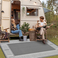 Garvee Reversible Waterproof Outdoor Rug Gray 9x12ft – Modern Grey & White Plastic Straw Mat – Mark & UV Resistant, Collapsible & Easy to Clean – Ideal for Patio, Deck, Camping, Porch