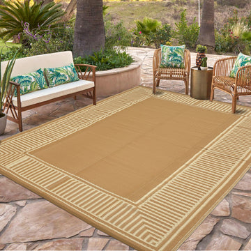 Garvee Waterproof Reversible Outdoor Rug 8x10ft – Modern Brown Plastic Straw Carpet, UV Resistant, Easy to Clean, Collapsible, Ideal for Patio, Garden, Deck, RV, Balcony