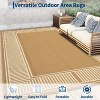 Garvee Waterproof Reversible Outdoor Rug 8x10ft – Modern Brown Plastic Straw Carpet, UV Resistant, Easy to Clean, Collapsible, Ideal for Patio, Garden, Deck, RV, Balcony
