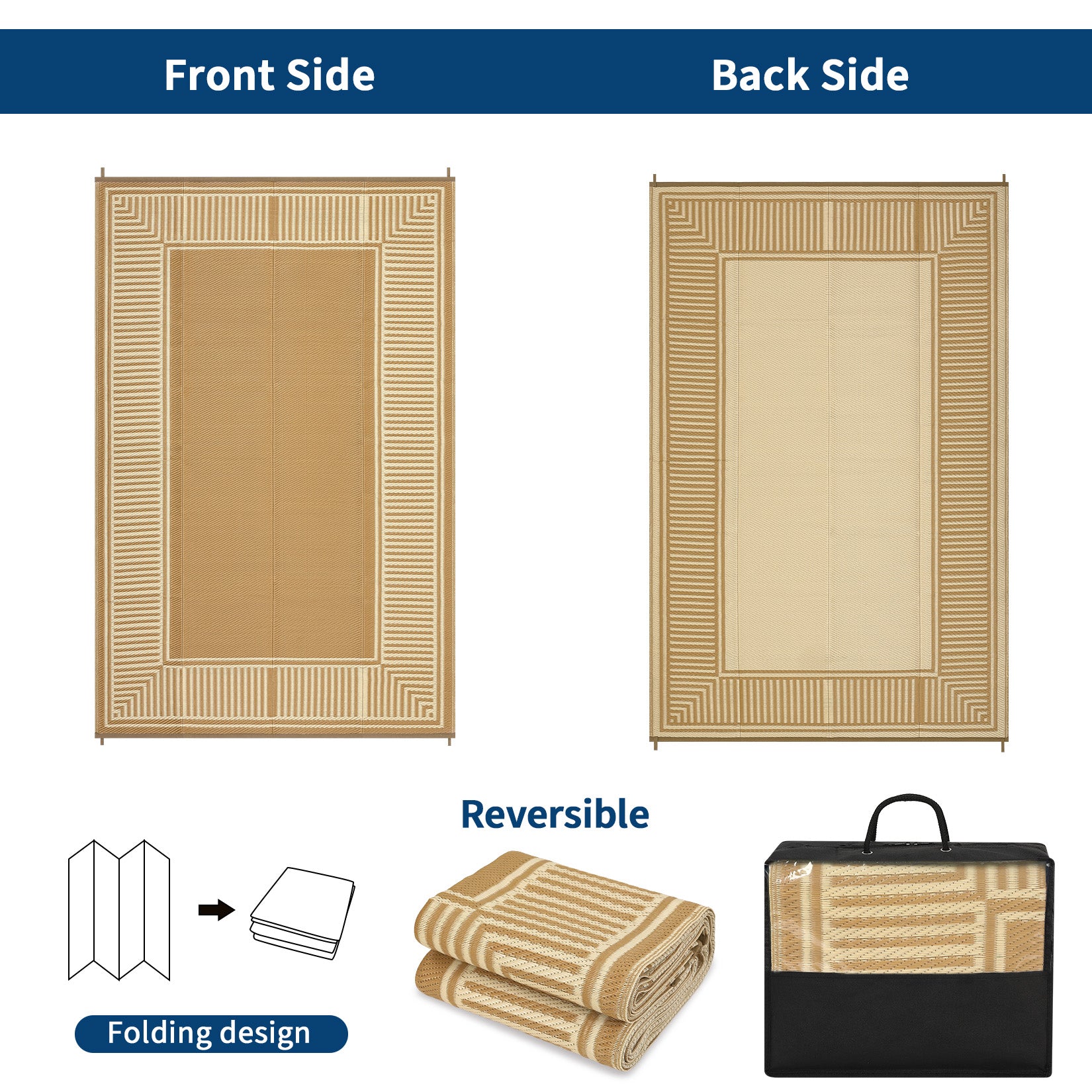 Garvee Waterproof Reversible Outdoor Rug 8x10ft – Modern Brown Plastic Straw Carpet, UV Resistant, Easy to Clean, Collapsible, Ideal for Patio, Garden, Deck, RV, Balcony