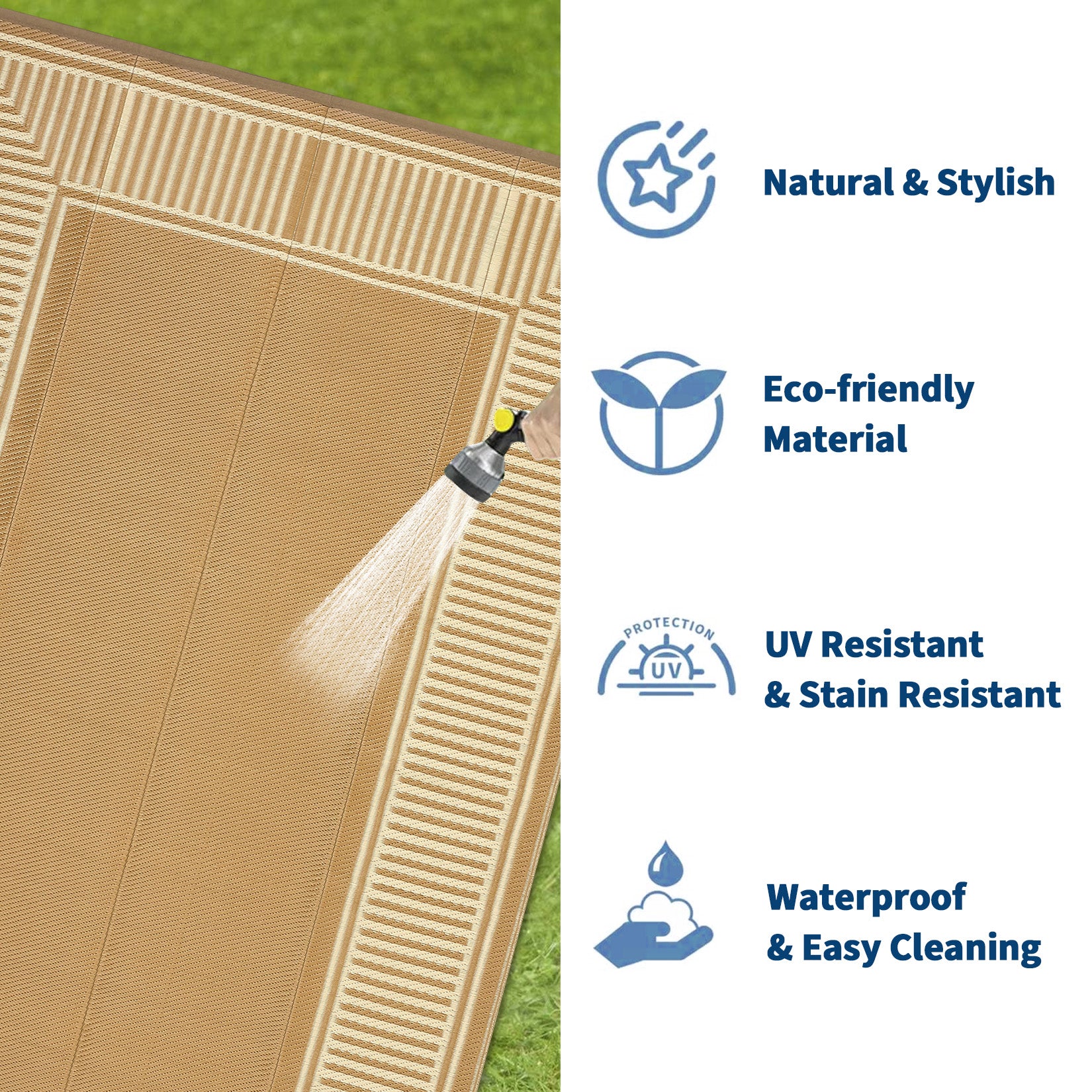 Garvee Waterproof Reversible Outdoor Rug 8x10ft – Modern Brown Plastic Straw Carpet, UV Resistant, Easy to Clean, Collapsible, Ideal for Patio, Garden, Deck, RV, Balcony
