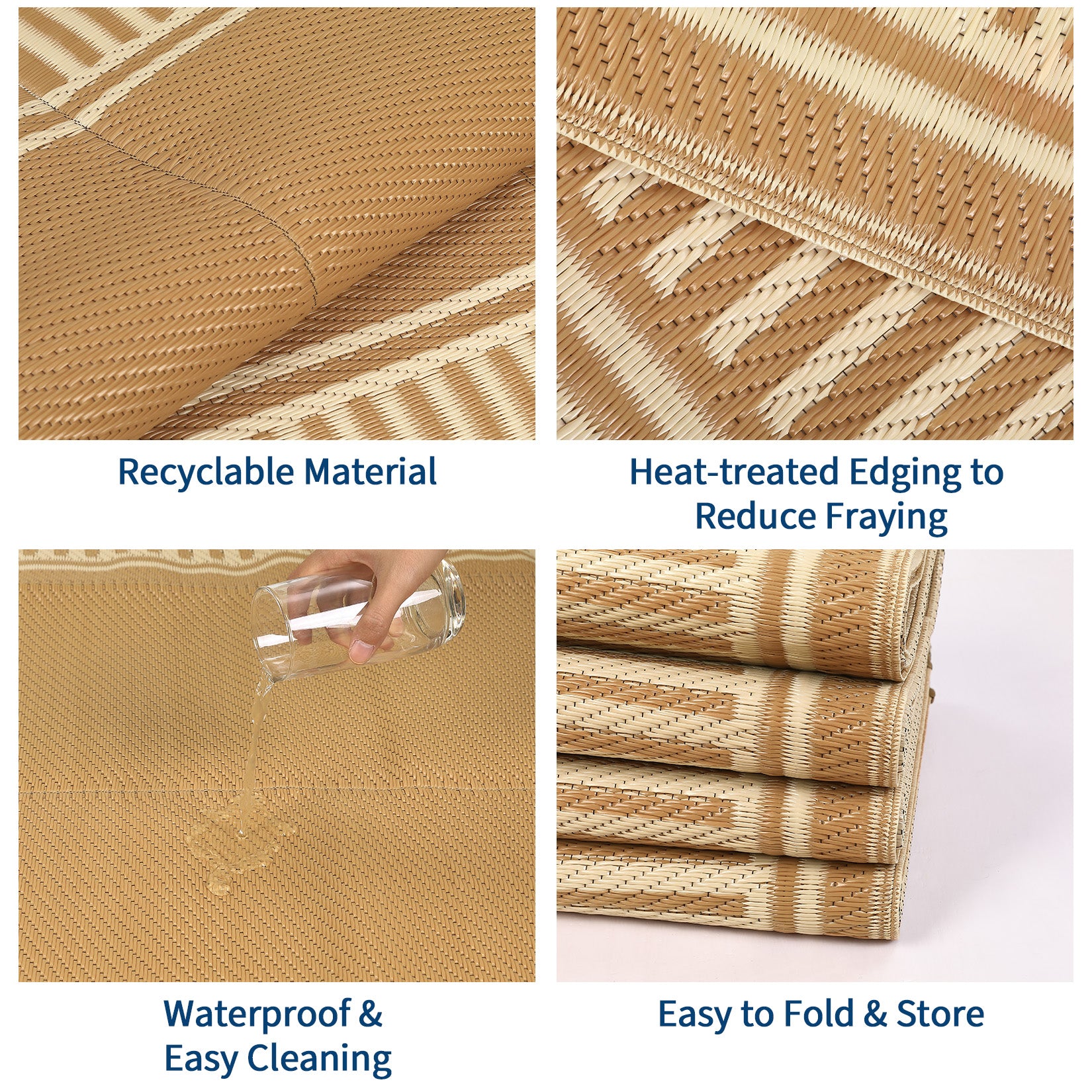 Garvee Waterproof Reversible Outdoor Rug 8x10ft – Modern Brown Plastic Straw Carpet, UV Resistant, Easy to Clean, Collapsible, Ideal for Patio, Garden, Deck, RV, Balcony