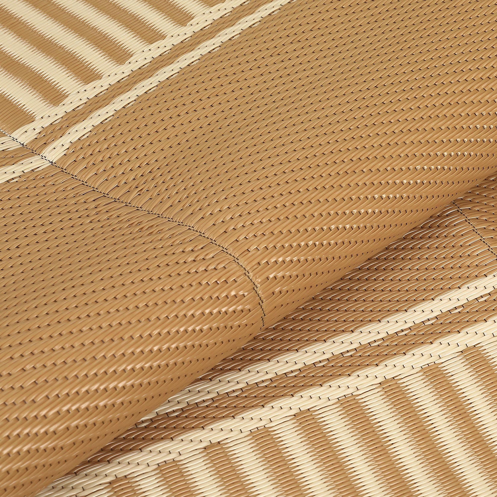 Garvee Brown Coffee Outdoor Area Rug 10x14ft – Modern Striped Bordered Plastic Mat, Waterproof, UV Resistant, Easy Clean, Durable Washable Carpet for Garden, Backyard, Patio, Camping