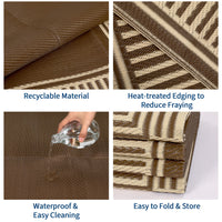Garvee Weatherproof Outdoor Area Rug – 10x14ft Modern Striped Edge Plastic Mat – Easy Clean, Non-Slip, Sturdy Brown Coffee Carpet – Patio, Garden, Deck, Picnic