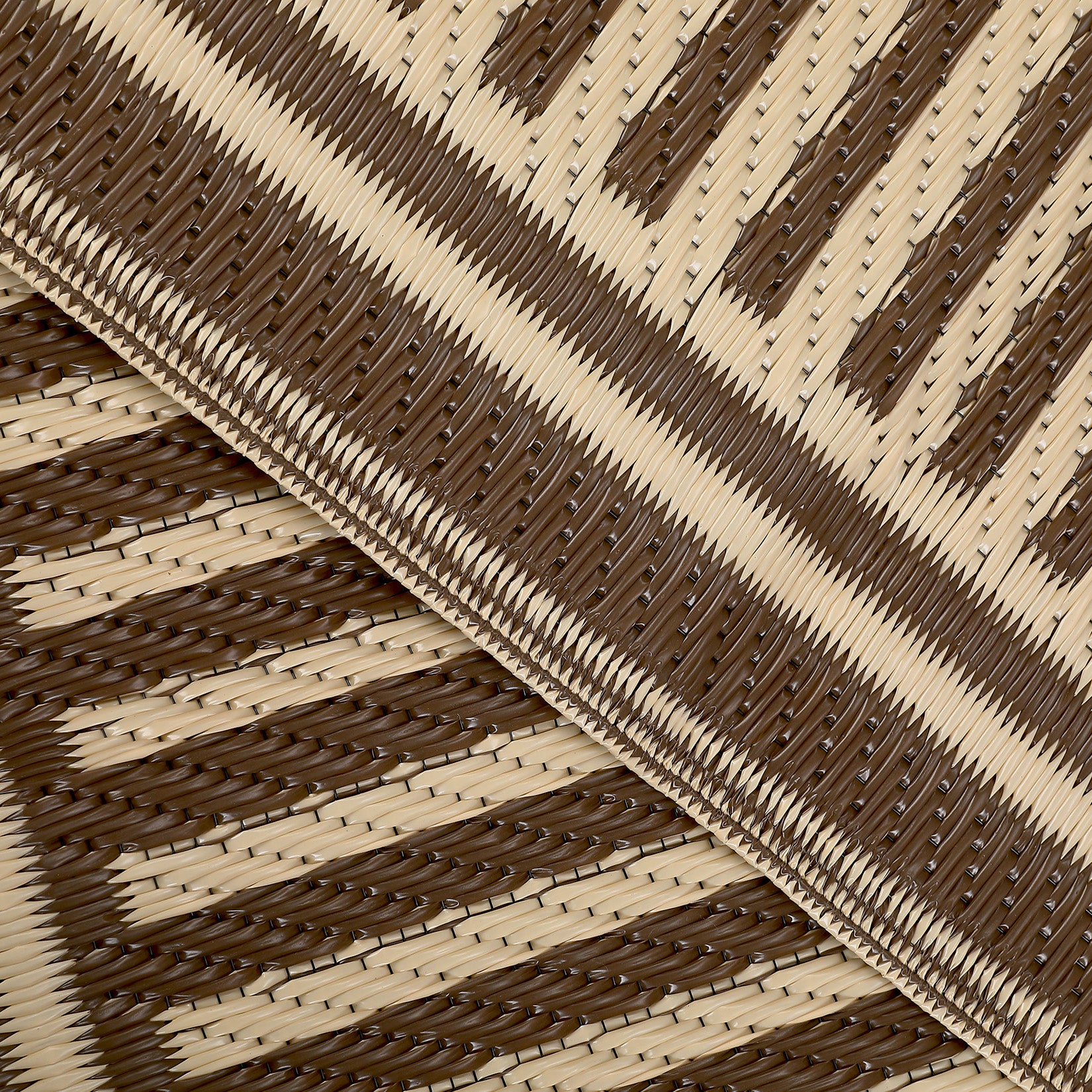 Garvee Weatherproof Outdoor Area Rug – 10x14ft Modern Striped Edge Plastic Mat – Easy Clean, Non-Slip, Sturdy Brown Coffee Carpet – Patio, Garden, Deck, Picnic