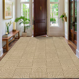 Garvee Washable Area Rug – Modern Geometric Low Pile Rug with Non-Slip Backing, Soft Neutral Carpet for Living Room, Bedroom, Dining Room & Home Office - Natural
