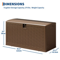 Garvee Outdoor Storage Box, 73 gal Large Waterproof Resin Deck Box Indoor Outdoor Use, Lockable UV Resistant Storage Bin for Patio, Garden, Cushions, Tools, Equipment, Brown