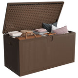 Garvee 150 gal Large Resin Deck Box, Waterproof & Weatherproof Outdoor Storage Box, Lockable Pool Storage Bin with Lid for Porch Patio Garden Backyard, Brown - Brown