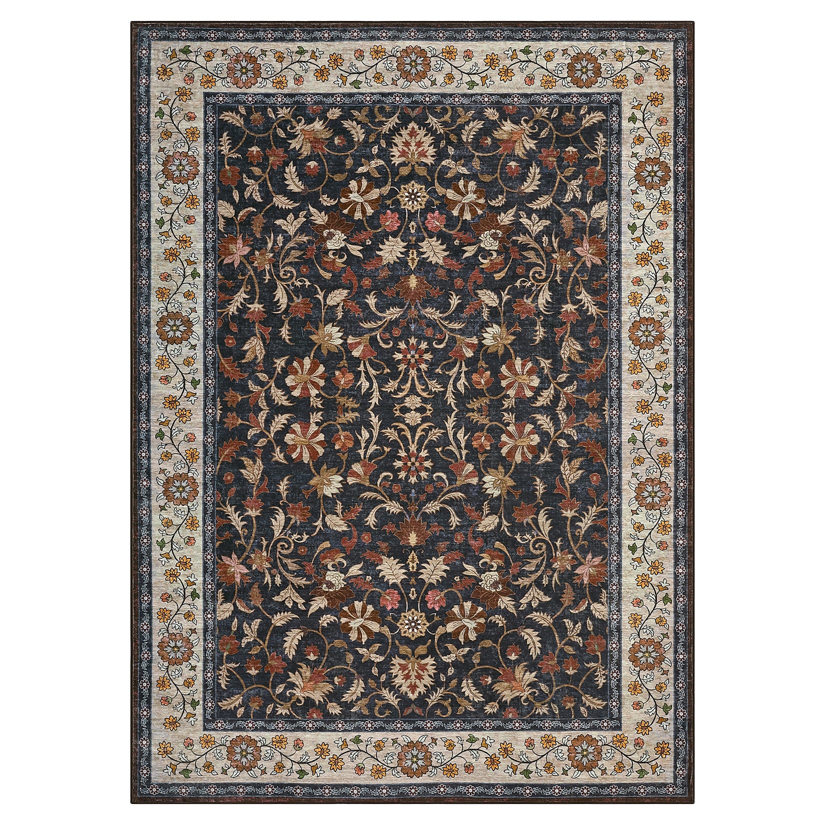 Garvee 9' × 12' Vintage Oriental Medallion Area Rug, Machine Washable Non-Slip Low-Pile Soft Rug for Living Room, Bedroom & Dining Room, Navy