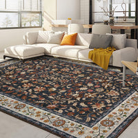 Garvee 9' × 12' Vintage Oriental Medallion Area Rug, Machine Washable Non-Slip Low-Pile Soft Rug for Living Room, Bedroom & Dining Room, Navy
