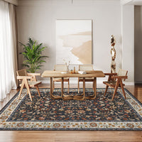 Garvee 9' × 12' Vintage Oriental Medallion Area Rug, Machine Washable Non-Slip Low-Pile Soft Rug for Living Room, Bedroom & Dining Room, Navy