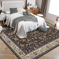 Garvee 9' × 12' Vintage Oriental Medallion Area Rug, Machine Washable Non-Slip Low-Pile Soft Rug for Living Room, Bedroom & Dining Room, Navy