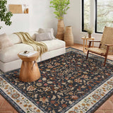 Garvee 9' × 12' Vintage Oriental Medallion Area Rug, Machine Washable Non-Slip Low-Pile Soft Rug for Living Room, Bedroom & Dining Room, Navy - Navy