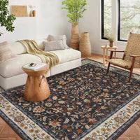 Garvee 9' × 12' Vintage Oriental Medallion Area Rug, Machine Washable Non-Slip Low-Pile Soft Rug for Living Room, Bedroom & Dining Room, Navy