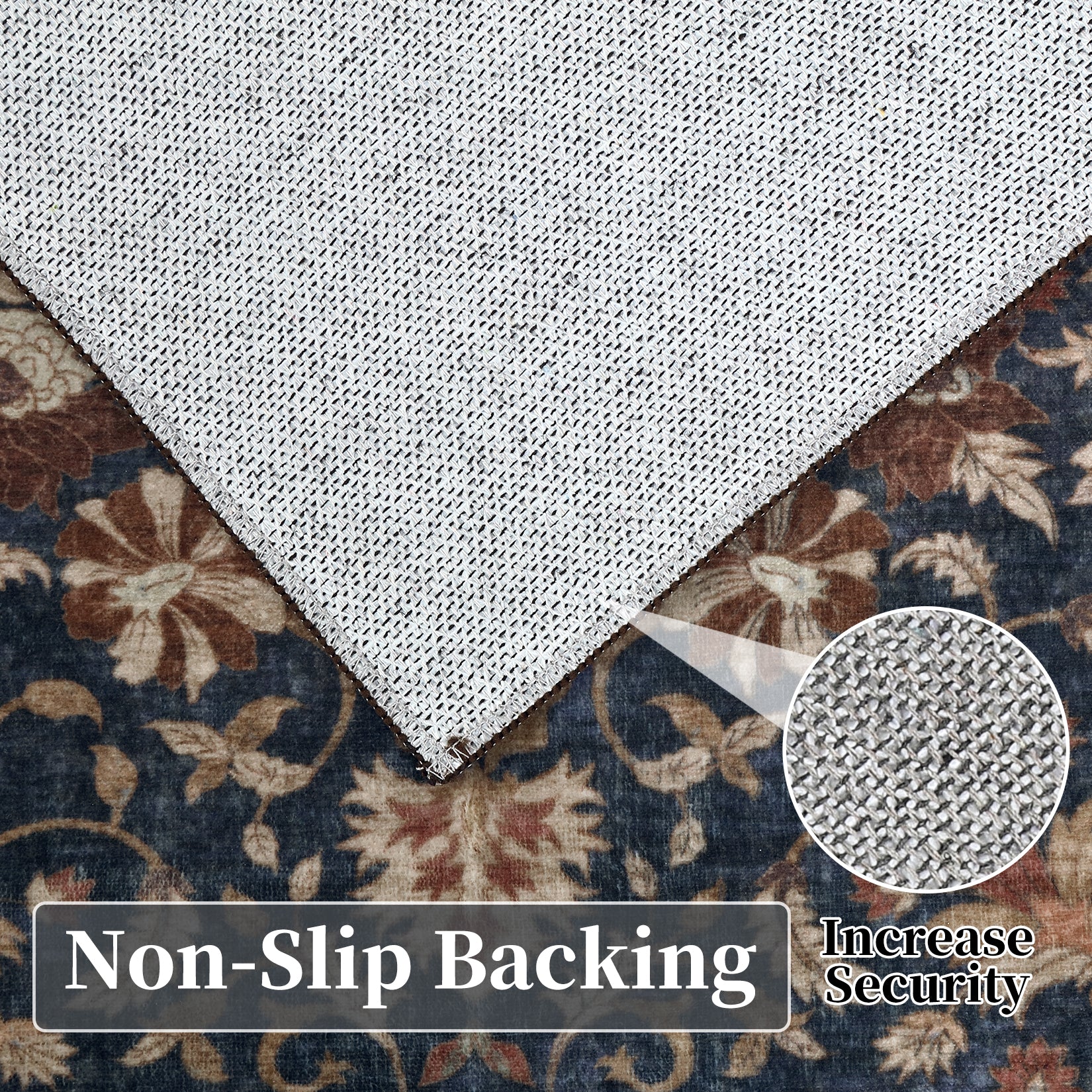 Garvee 9' × 12' Vintage Oriental Medallion Area Rug, Machine Washable Non-Slip Low-Pile Soft Rug for Living Room, Bedroom & Dining Room, Navy