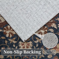 Garvee 9' × 12' Vintage Oriental Medallion Area Rug, Machine Washable Non-Slip Low-Pile Soft Rug for Living Room, Bedroom & Dining Room, Navy