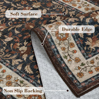 Garvee 9' × 12' Vintage Oriental Medallion Area Rug, Machine Washable Non-Slip Low-Pile Soft Rug for Living Room, Bedroom & Dining Room, Navy
